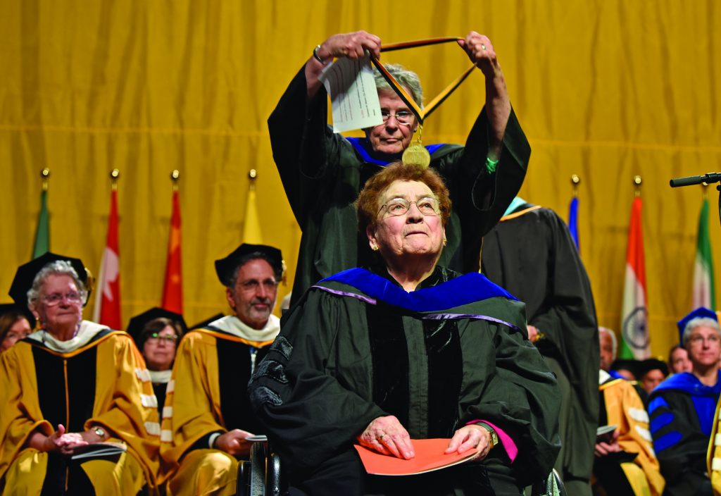 Sister Charleen Bloom receiving the Carondelet Medal at commencement in 2017