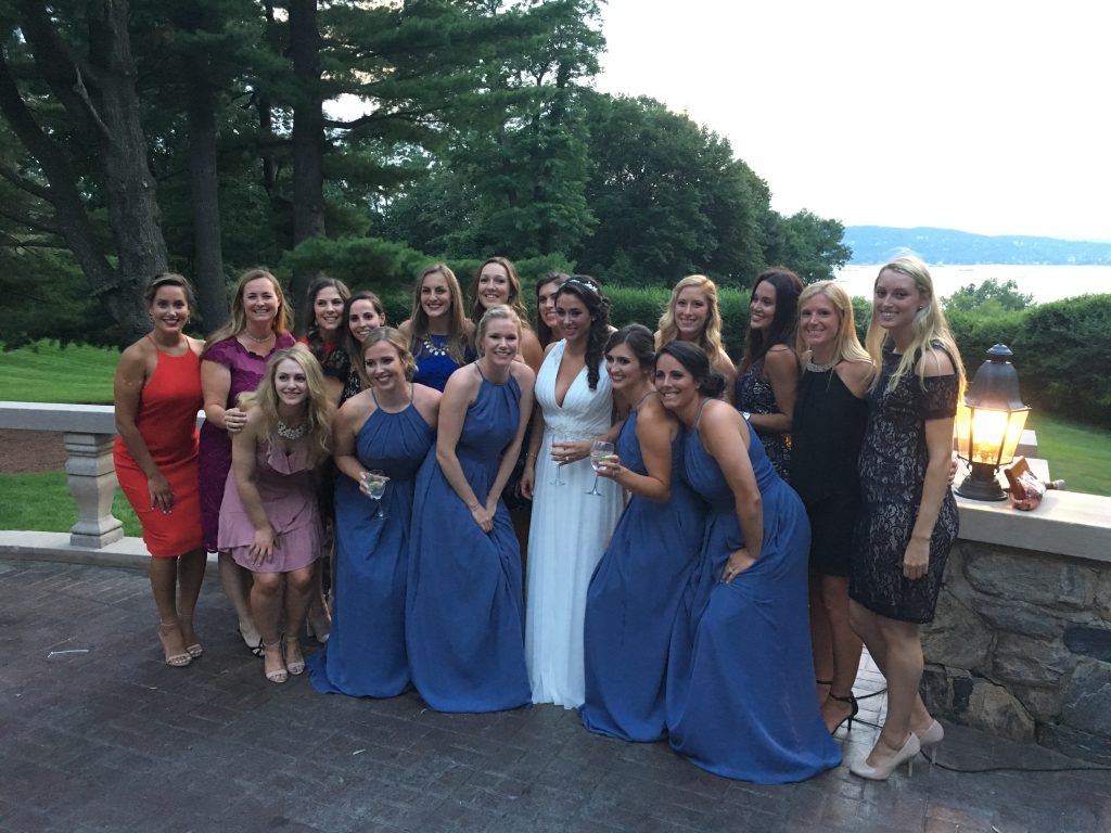 Allison Schmidt wedding photo with members of Saint Rose 2011 women's soccer team